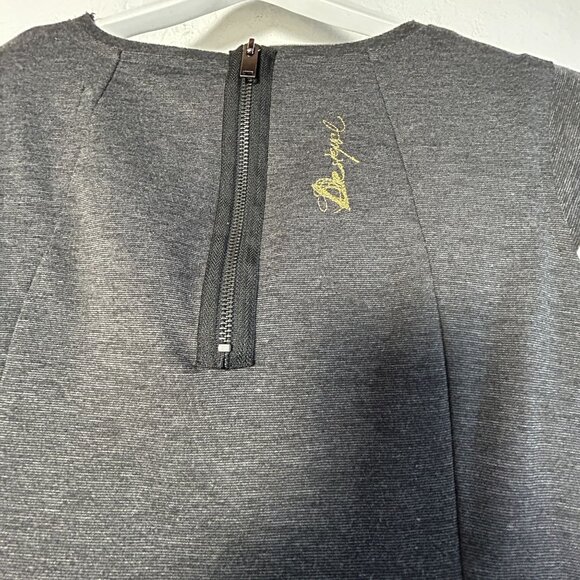 Desigual Women Gray Floral Print Knit Mini Shift Dress Large Cap Sleeve Back Zip - Picture 3 of 9